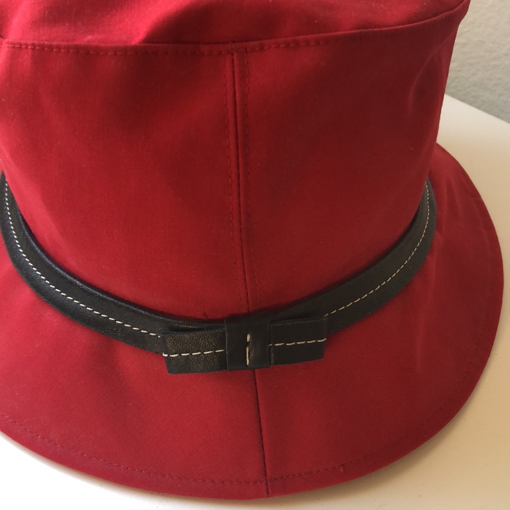 Coach Red Bucket Hat with leather trim - Picture 2 of 5